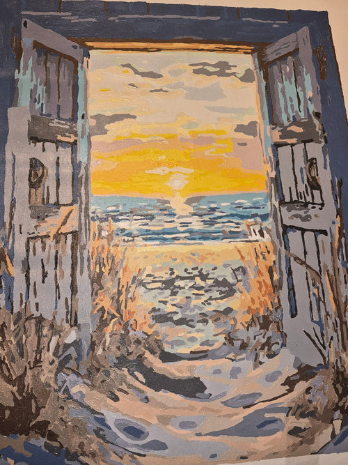 Ocean Sunrise Through Cottage Doors