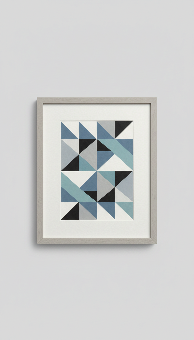 Framed geometric composition on art paper