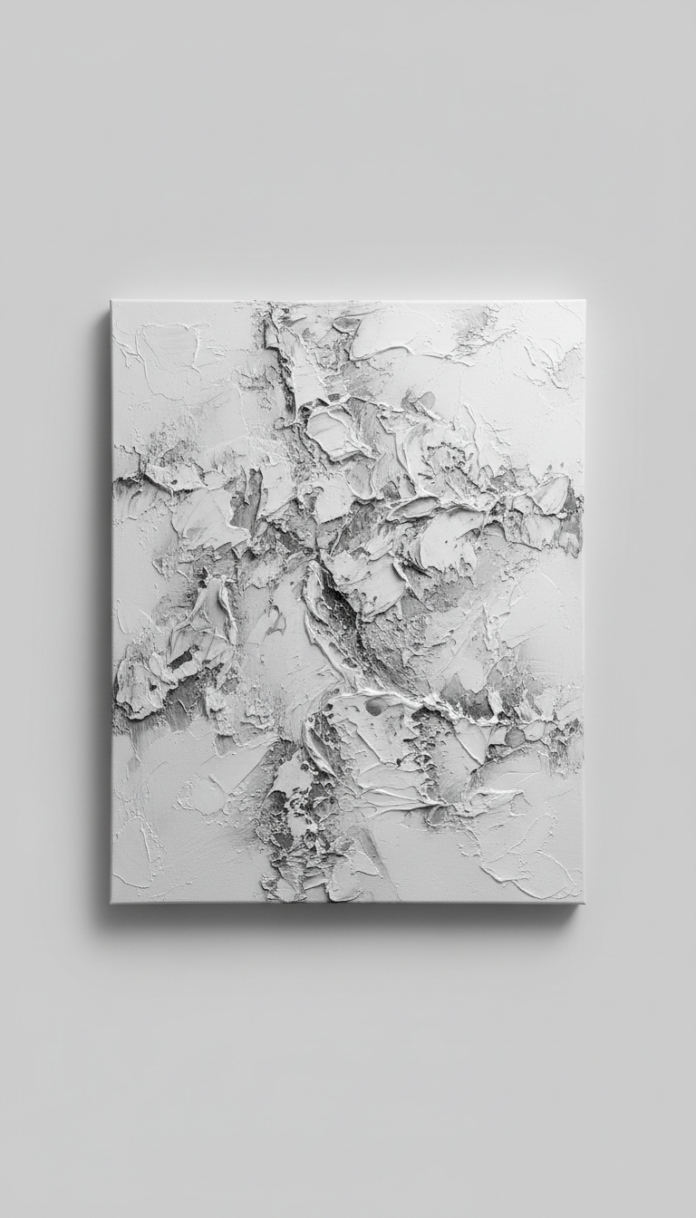 Monochrome textured painting on canvas, unframed